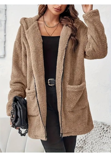 Eyesof Kadın Uzun Kollu Kapşonlu Önden Fermuarlı Cepli Welsoft Ceket indirimleri