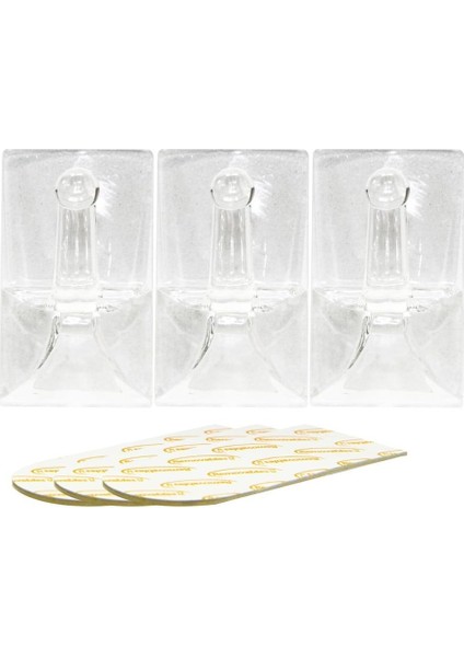 61328 3pc Removable Transparent Adhesive Hooks,
