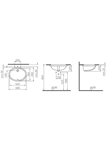 S20 6069B003-0012 Tezgah Altı Lavabo, 52 Cm, Beyaz modelleri