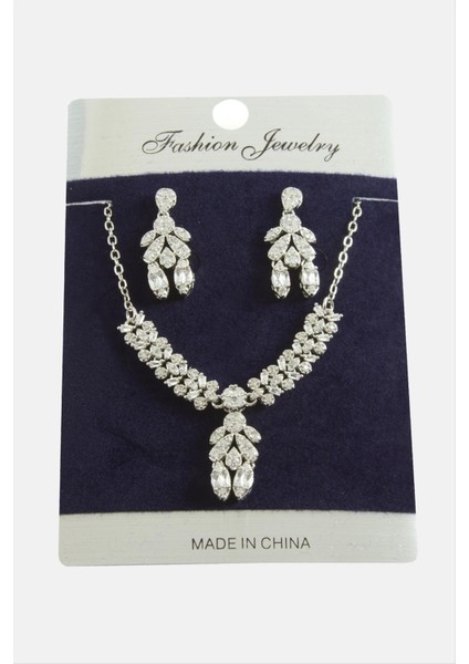 Çiçek Zirkon Taşlı Set Kolye