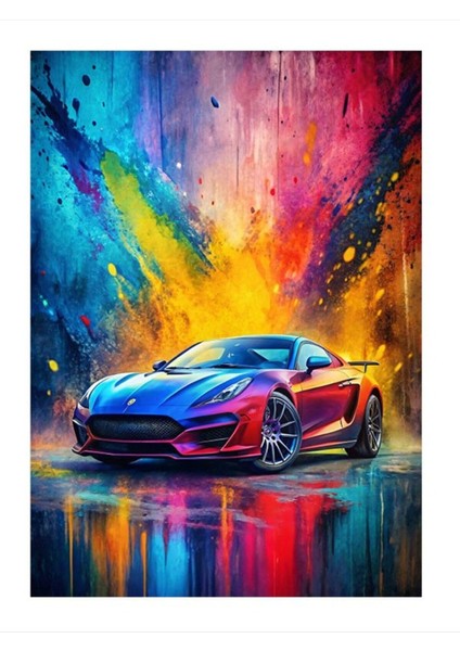 Renkli Fon Spor Araba Hediyelik Ahşap Tablo, 50CM x 70CM