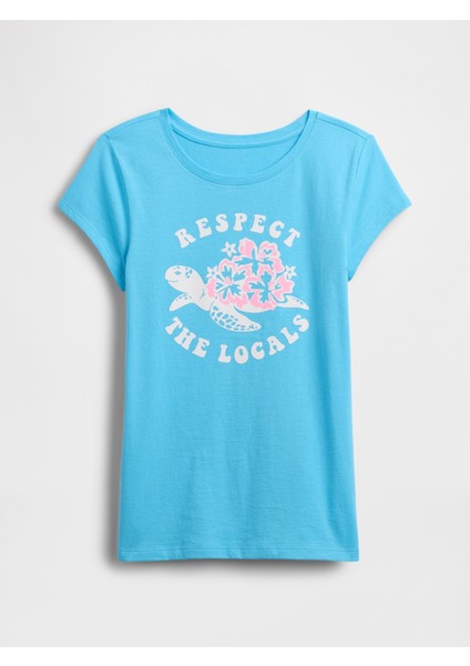 Kız Çocuk Açık Mavi Grafik Baskılı T-Shirt