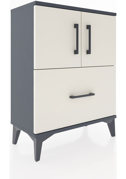 Arges Komodin 2 Raflı Tek Çekmeceli 2 Kapaklı 60X30X80 Antrasit-Aytaşı fiyatları