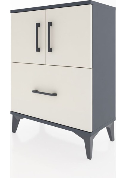 Arges Komodin 2 Raflı Tek Çekmeceli 2 Kapaklı 60X30X80 Antrasit-Aytaşı modelleri