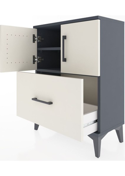 Arges Komodin 2 Raflı Tek Çekmeceli 2 Kapaklı 60X30X80 Antrasit-Aytaşı fırsatları