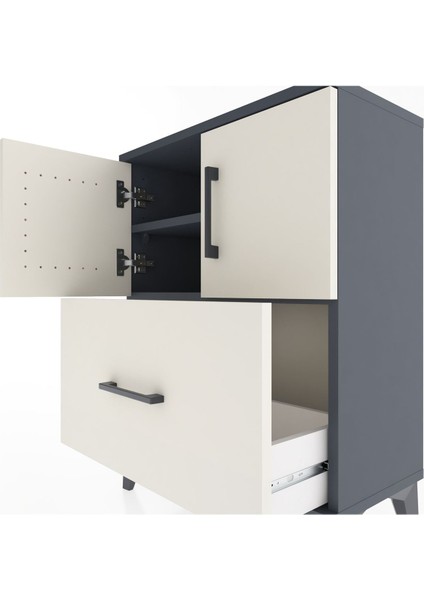 Arges Komodin 2 Raflı Tek Çekmeceli 2 Kapaklı 60X30X80 Antrasit-Aytaşı indirimleri
