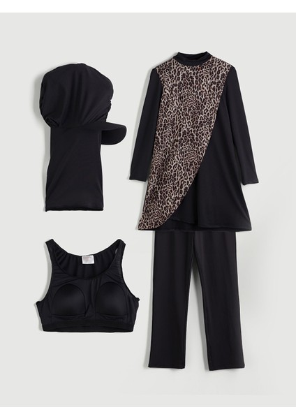 Yeni Sezon Dik Yaka Leopar Desenli Kadın Tesettür Mayo Takımı indirimleri