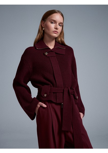 60988 Yün Karışımlı Triko Hırka-Bordo