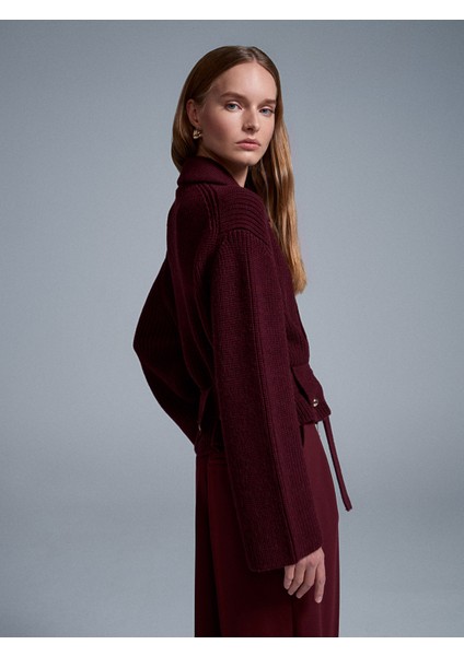 60988 Yün Karışımlı Triko Hırka-Bordo fiyatları