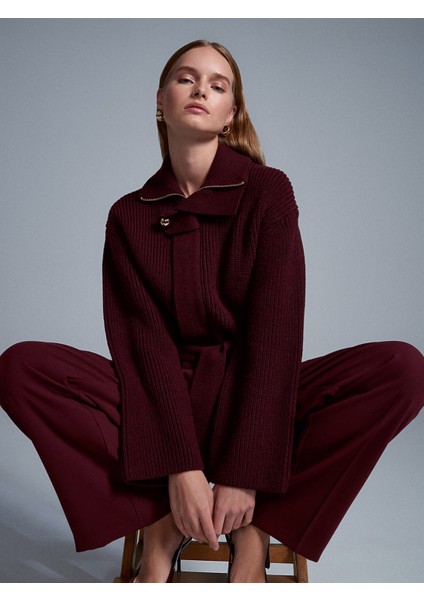 60988 Yün Karışımlı Triko Hırka-Bordo modelleri