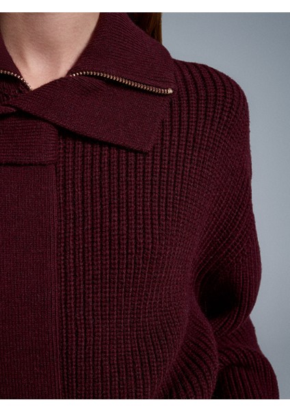 60988 Yün Karışımlı Triko Hırka-Bordo fırsatları