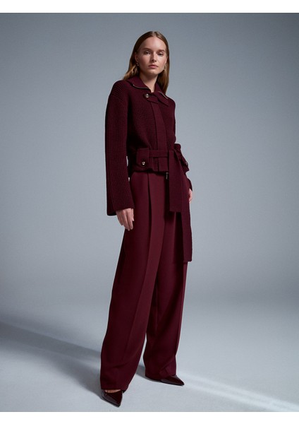 60988 Yün Karışımlı Triko Hırka-Bordo indirimleri