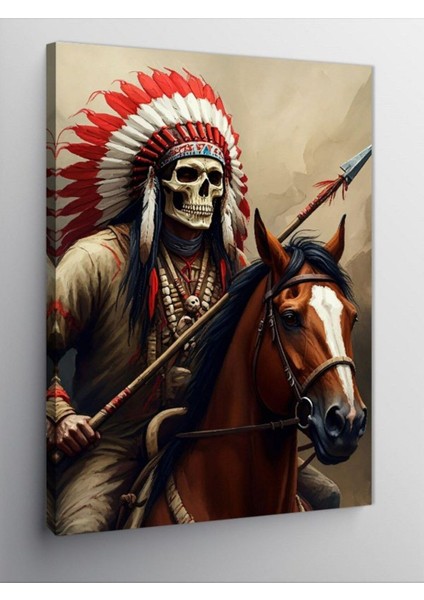 Kanvas Tablo Kızılderili Iskelet ve At 100 x 140 CNVSDKEY-125709-100-140