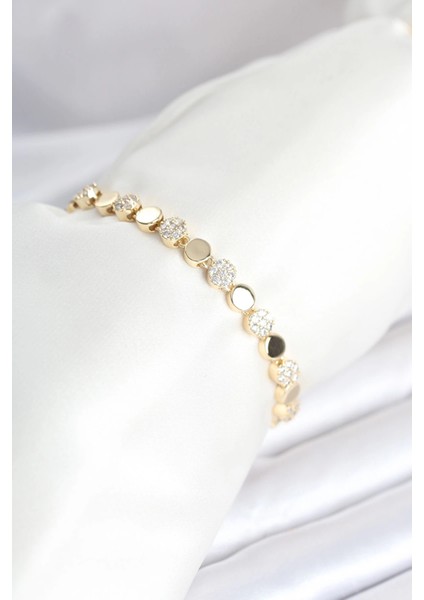 Bfs Pirinç Gold Renk Nokta Model Zirkon Taşlı Kadın Bileklik