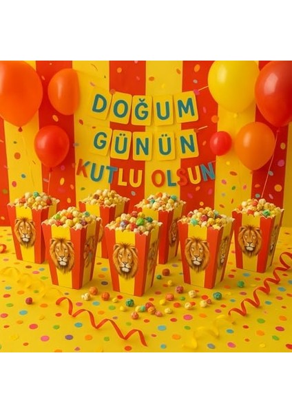 Sarı Kırmızı Aslan Temalı Kutusu, 8&apos;li Set, Doğum Günü Parti Malzemesi fiyatları