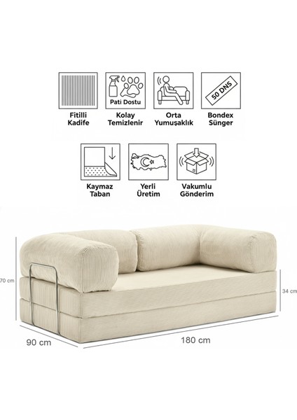 90X180 Kanepe - Fitilli Kadife Yıkanır Silinir Pratik Yer Yatağı 50 Dns Bondex 90X180CM Bej Renk