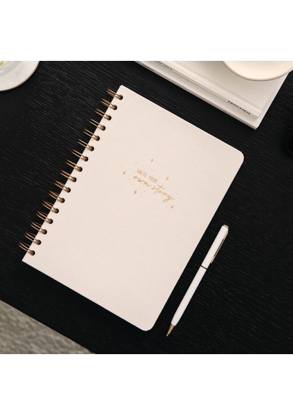 A5 Spiralli Sert Kapak Tarihsiz Not Defteri Krem