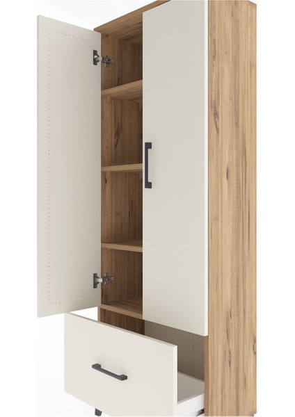 Arges Dolap 4 Raflı Tek Çekmeceli 2 Kapaklı 60X30X163 Çam-Aytaşı indirimleri