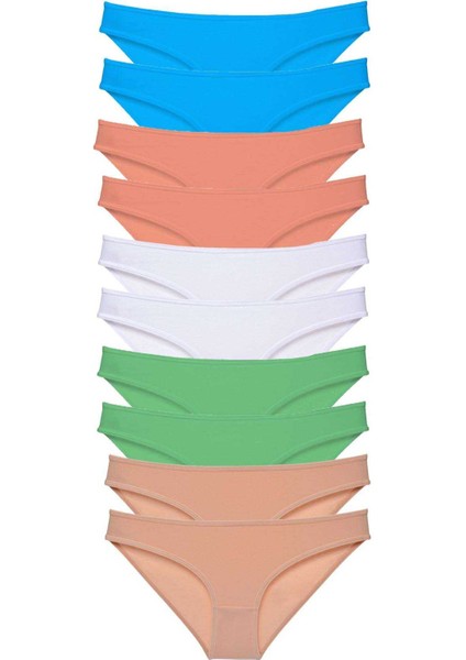10 Adet Süper Eko Set Likralı Kadın Slip Ten Beyaz Pudra Yeşil Mavi