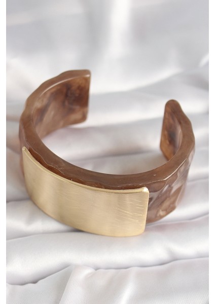 Kahverengi Mermer Desen Akrilik Platik Gold Dikdörtgen Plaka Model Vintage Kadın Bilezik fiyatları