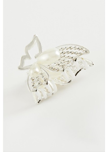 Kelebek Inci Taşlı Metal Mandal Toka 4,5 cm