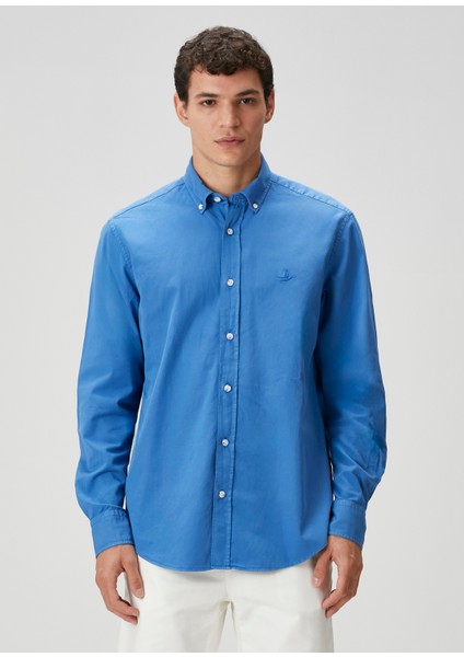Comfort Fit Mavi Gabardin Doku Gömlek modelleri
