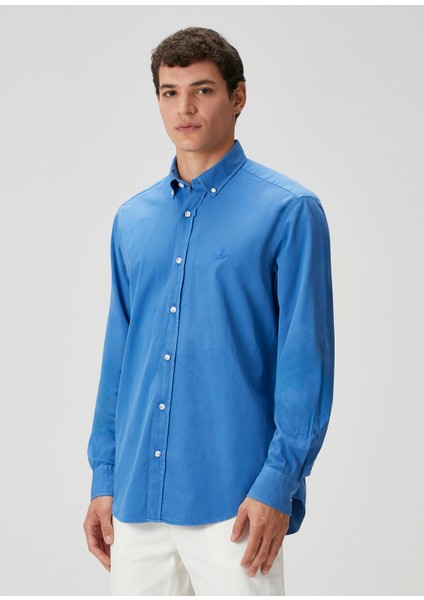 Comfort Fit Mavi Gabardin Doku Gömlek fırsatları