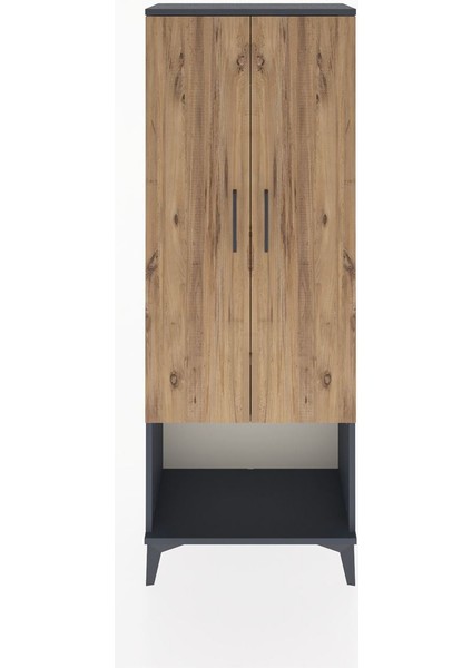 Arges Dolap Tek Raflı 2 Kapaklı Tek Askılı 60X30X163 Antrasit-Çam