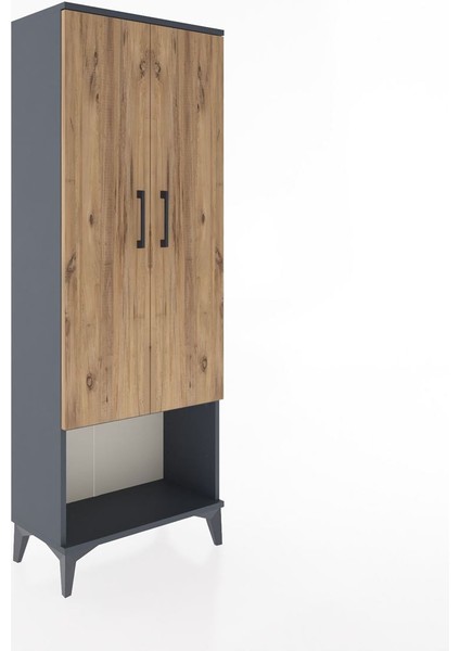 Arges Dolap Tek Raflı 2 Kapaklı Tek Askılı 60X30X163 Antrasit-Çam fiyatları