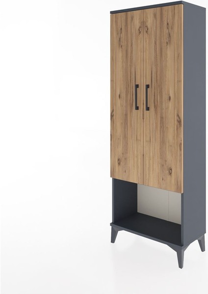Arges Dolap Tek Raflı 2 Kapaklı Tek Askılı 60X30X163 Antrasit-Çam modelleri