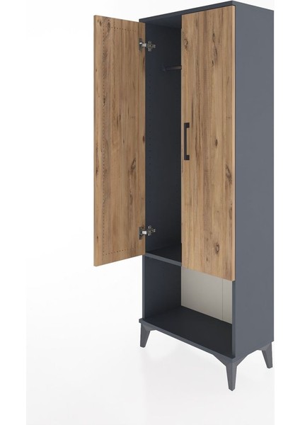 Arges Dolap Tek Raflı 2 Kapaklı Tek Askılı 60X30X163 Antrasit-Çam fırsatları
