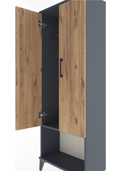 Arges Dolap Tek Raflı 2 Kapaklı Tek Askılı 60X30X163 Antrasit-Çam indirimleri