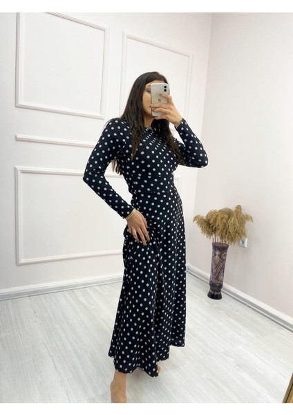 Eyesof Kadın Siyah Tam Boy Beyaz Puantiyeli Elbise fırsatları