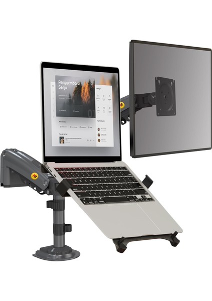 Bayou Nb H180-FP Çift Kol Amortisörlü 17"-27" Monitör Tutucu ve Laptop