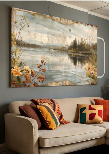 Kanvas Tablo Göl Doğa Birleşimi Yağlı Boya Görünümlü Kanvas Tablo 60 x 90
