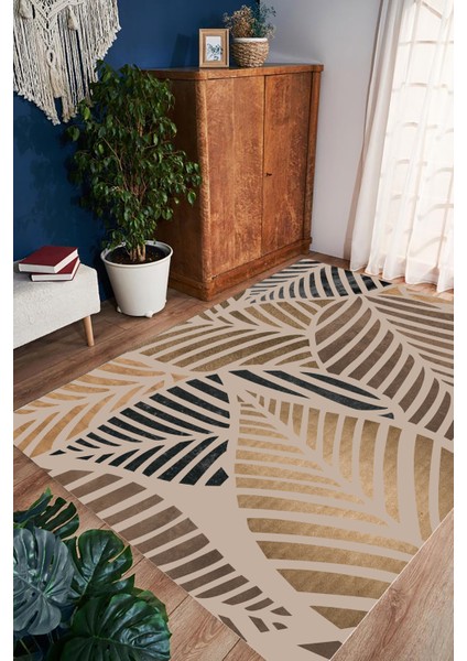 Yaprak Desenli Uzun Koridor ve Salon Halısı, Kahverengi, Şık ve Zarif Tasarım fiyatları