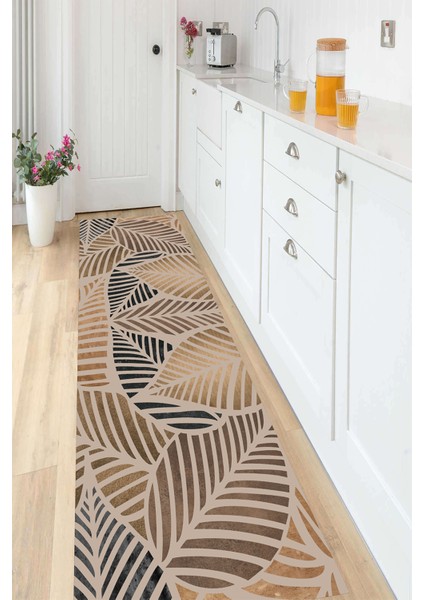 Yaprak Desenli Uzun Koridor ve Salon Halısı, Kahverengi, Şık ve Zarif Tasarım indirimleri