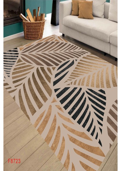 Yaprak Desenli Uzun Koridor ve Salon Halısı, Kahverengi, Şık ve Zarif Tasarım