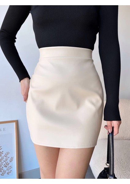 Düz Deri Etek Bej H24468 fırsatları