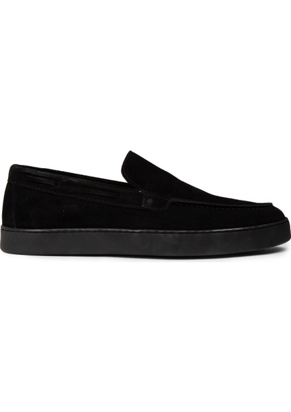 Erkek Hakiki Süet Siyah Loafer Ayakkabı - 01993MSYHC01