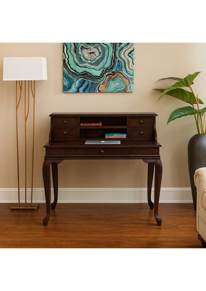 120 cm 5 Çekmeceli Masif Koyu Ceviz Raflı Çalışma Masası fiyatları