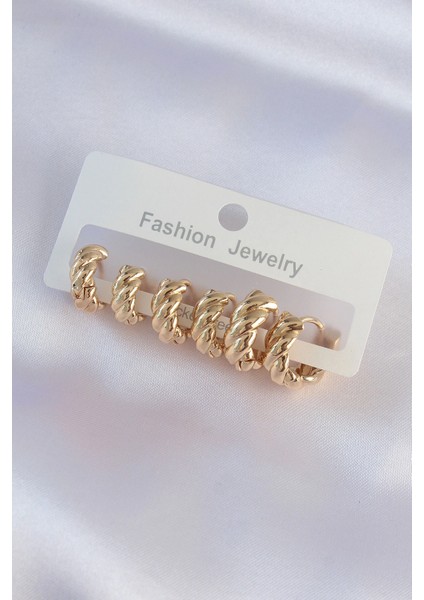 Pirinç Gold Renk Minimal Tırtıklı Küpe Seti - TJ-BKP8990