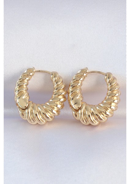 Pirinç Gold Renk Tırtık Detay Bombeli Halka Küpe - TJ-BKP8972