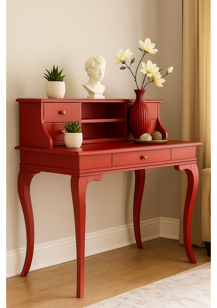 120 cm 5 Çekmeceli Masif Kırmızı Raflı Çalışma Masası fiyatları