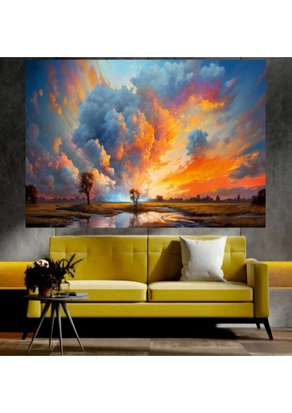 Gökyüzü ve Doğa Manzaralı Sanatsal Dekoratif Duvar Tablosu (70X100 Cm)