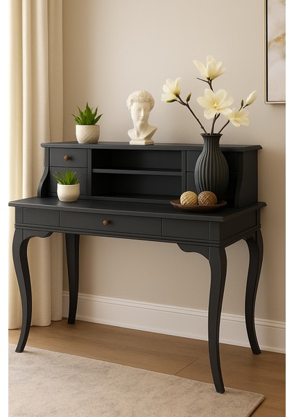 120 cm 5 Çekmeceli Masif Antrasit Raflı Çalışma Masası