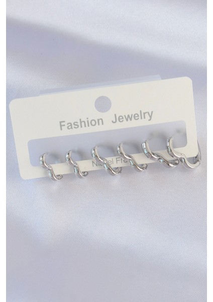 Pirinç Gümüş Renk Kalp Model Küpe Seti - TJ-BKP8993