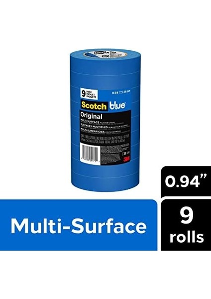 Ressam Bandı Orijinal Çok Yüzeyli Ressam Bandı, 0,94 Inç x 60 Yard (Toplam 540 Metre), 2090, 9 Rulo modelleri