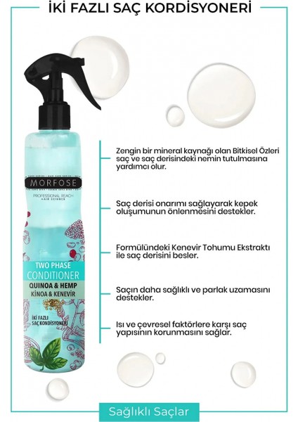Çift Fazlı Kinoa & Kenevir Kondisyoner Fön Suyu 400 ml - Mrfs modelleri