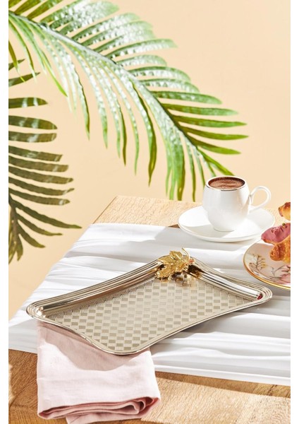 Leafy Dikdörtgen Tepsi Platin